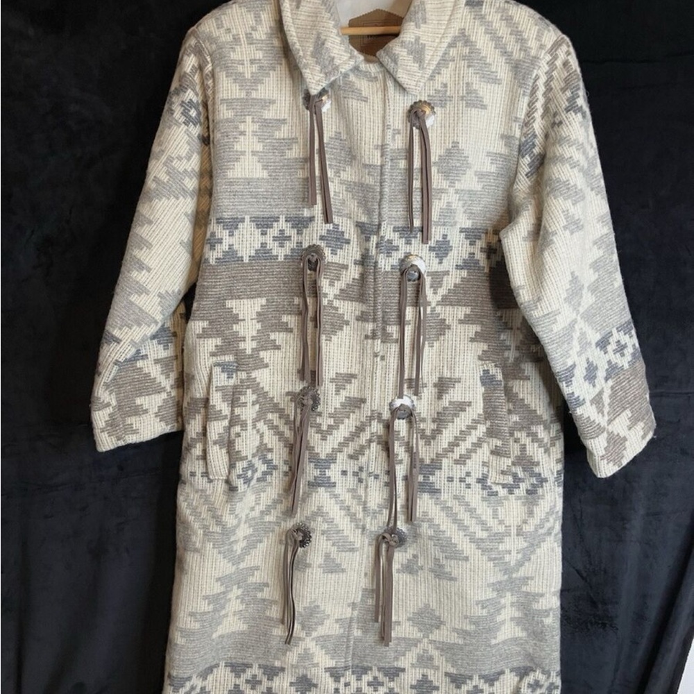 Vintage Woolrich Duster Maxi Coat Size L Santa Fe Style Southwestern Navajo USA